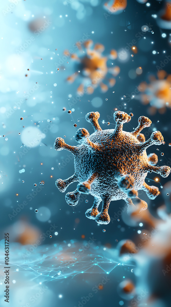 Poster a stunning visualization of a virus structure in a digital realm an exploration of microbial life an