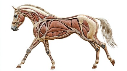 Horse Anatomy - Muscles. Medical Illustration of Rib Muscle System in Zoology