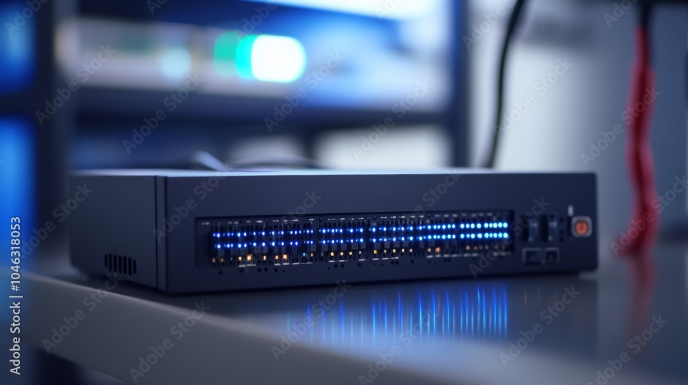 Leinwandbilder Energy-efficient network switch: A network switch designed to minimize power consumption while maintaining high performance, highlighting energy-efficient technology in networking.
