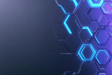 Fototapeta premium Abstract background with blue glowing hexagons on a dark gray wall, a technology concept wallpaper.