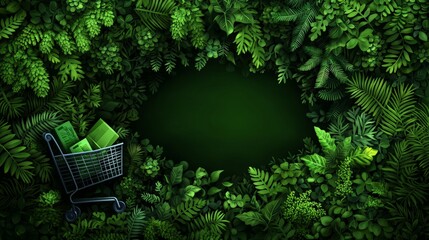 Obraz premium Online shopping cart with sustainable items for Green Monday