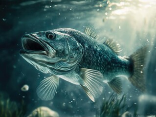 Fish underwater with open mouth
