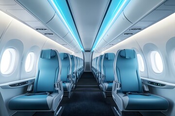 Rows of Empty Seats on Airplane with Modern New Interior