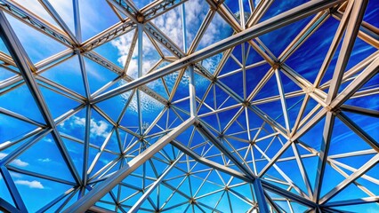 Innovative geometric steel framework against vibrant blue sky, geometry, steel, framework, innovation, design