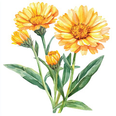 Calendula watercolor clipart illustration