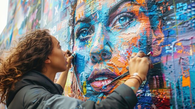 An Artist Immersed in Crafting a Stunning Mural that Reflects Cultural Identity and Emotion