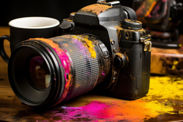 Dynamic fusion of 2d and 3d elements beautifully showcased against a vibrant abstract backdrop