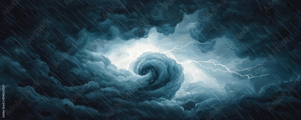 Poster dramatic storm clouds swirl with lightning, creating a powerful atmospheric scene.