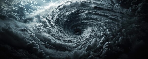 Dark storm clouds swirling in a powerful vortex, creating a dramatic atmospheric effect.