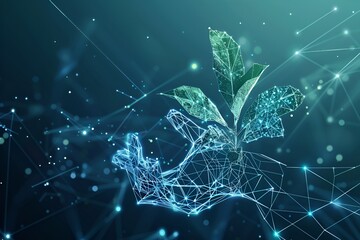 Digital Hand Holding Transparent Growing Plant