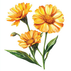 Calendula watercolor clipart illustration