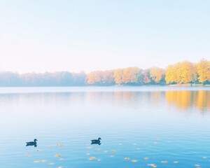 Tranquil Autumn Pond with Ducks and Colorful Foliage