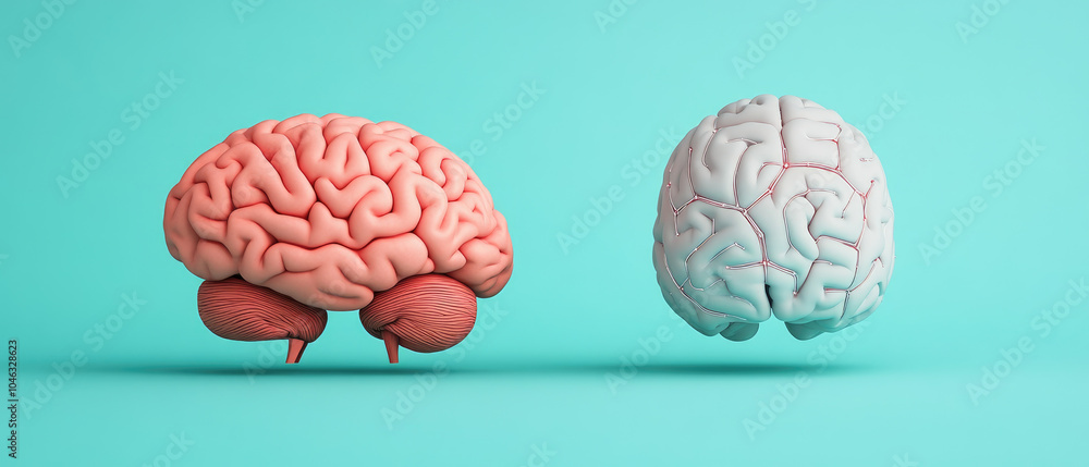 Poster human brain and ai neural network, symbolizing the collaboration between human intellect and artific