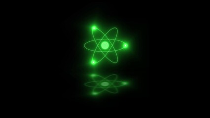 3d Atom neon glowing green color in black background