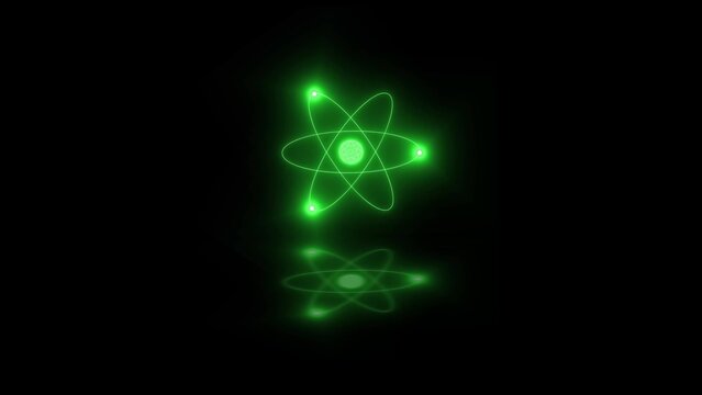 3d Atom neon glowing green color in black background