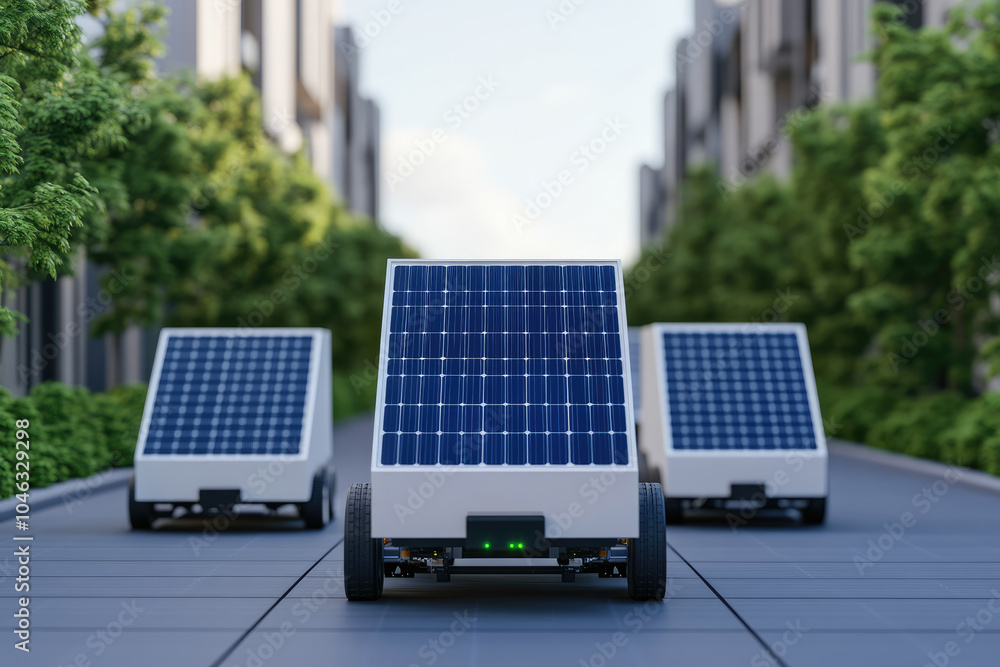 Poster ai-driven autonomous vehicles operate in a solar-powered logistics network, enhancing efficiency in 
