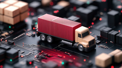 Holographic Freight Tracker, advanced logistics operations, automated shipment data visualization, futuristic dark tech environment