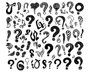 A transparent background question marks with elements.