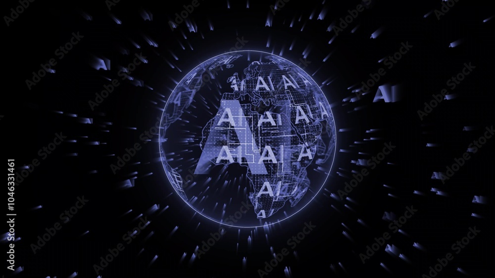 Poster futuristic ai globe with wireframe design