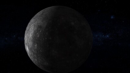 3d Mercury planet zoom in on space galaxy with star