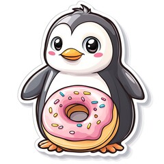 Cute Penguin Sticker with Donut Design