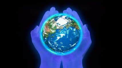 Glowing Hands Holding Earth