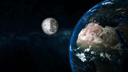 3d moon earth planet view on space