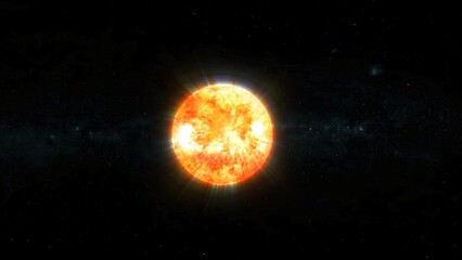 3d glowing sun zoom on space