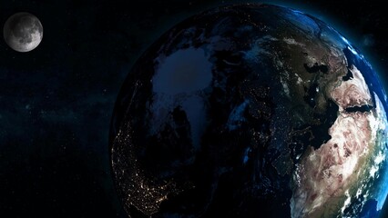 3d planet earth moon on space galaxy