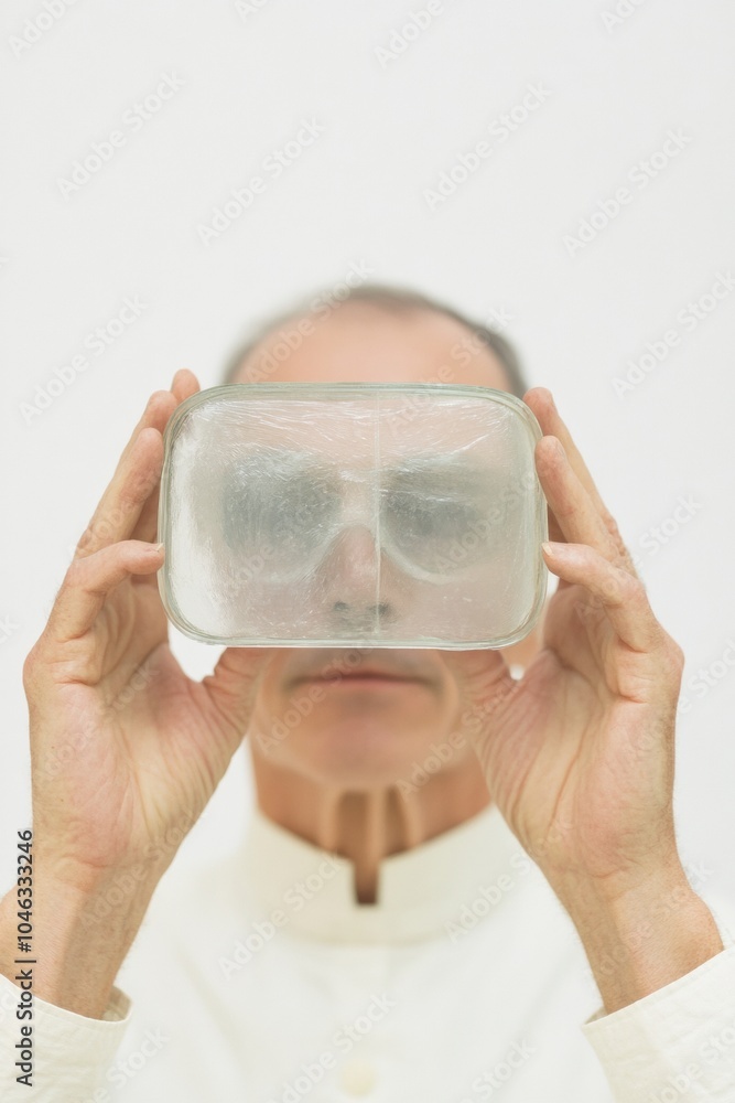 Aufkleber vintage-inspired scientist utilizing augmented reality for winter research