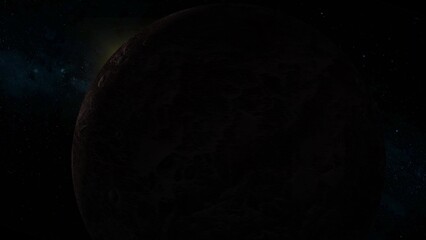 3d realistic Ceres fictional planet glowing sun view on space
