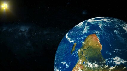 3d realistic Earth planet glowing sun view on space galaxy