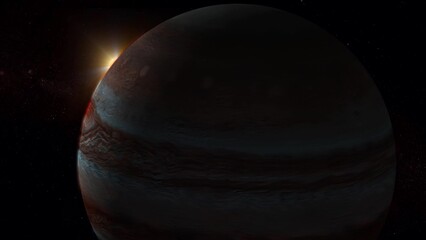 3d realistic Jupiter planet glowing sun view on space