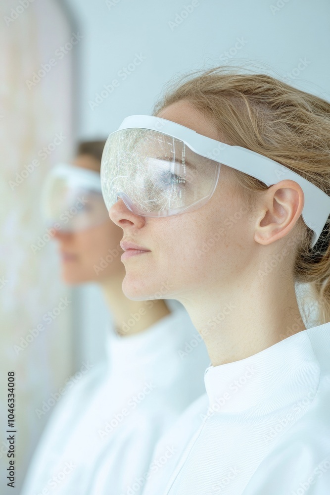 Aufkleber Futuristic Scientists in High-Tech Lab Using Augmented Reality for Space Exploration and Data Visualization