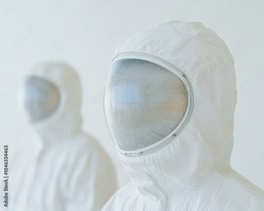 Aufkleber futuristic scientists in protective gear observing comet in modern laboratory