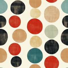 Vintage Mid-Century Modern mod dot pattern on vintage beige fabric background, seamless repeating pattern, textile print style, minimal, Mid-Century design, seamless mod dot pattern, home decor