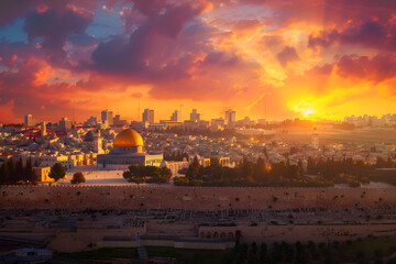 The Historic Cityscape of Jerusalem at Sunset - A Mixture of Faith, History, and Natural Beauty
