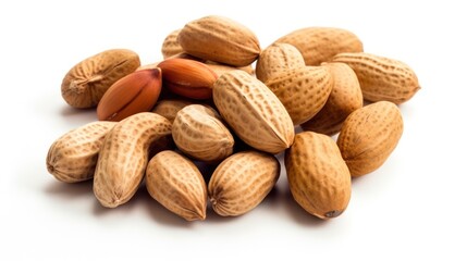 Fototapeta premium Close-up image of raw peanut seeds scattered on a textured surface
