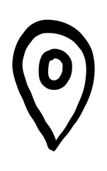 Doodle map pin, hand drawn navigation, sign location. Set isolated on white background.