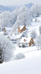 Naklejka premium the skit resort village in countryside rural in Switzerland alps mountain in winter season 