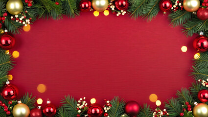 Red Christmas Background with Red Ornaments and Copy Space, celebration background, Christmas greeting background.





