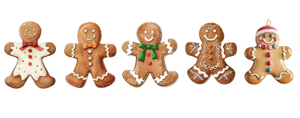 Festive decorated gingerbread cookies, watercolor illustration, white background