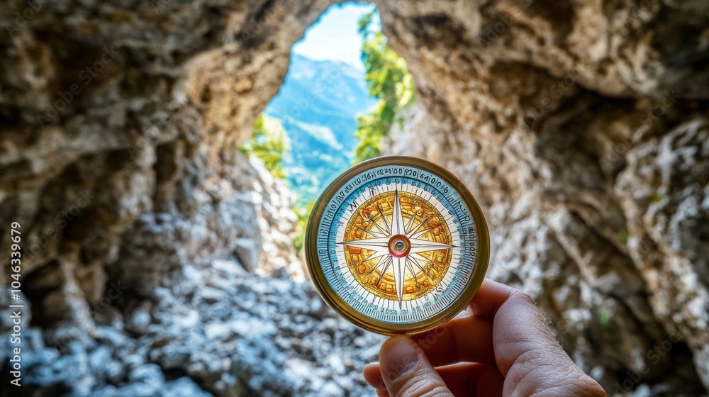 Poster Compass in Hand  Mountains in View   Finding Your Way in Nature