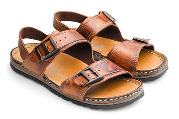 men leather sandals isolated on white background