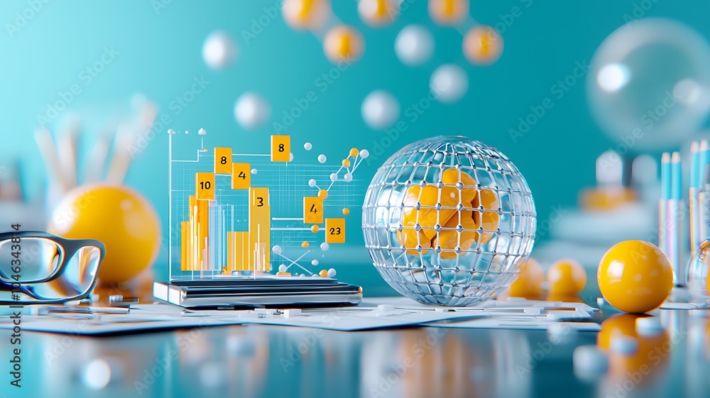 Aufkleber modern data visualization with 3d elements and graphs