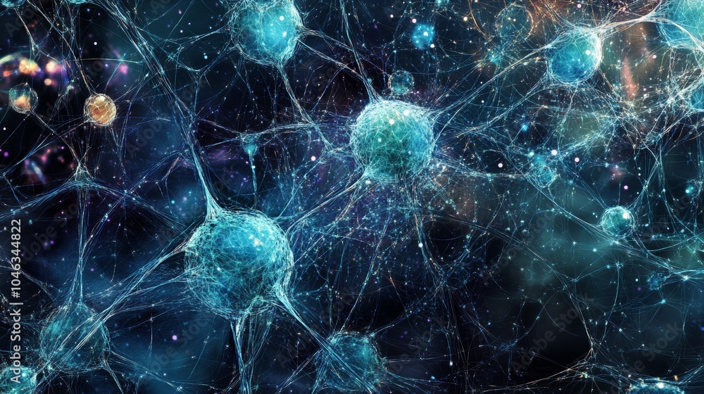 Aufkleber New ideas neural network visualization: A banner that visualizes the concept of neural networks, with interconnected nodes and pathways representing the flow of ideas and information,