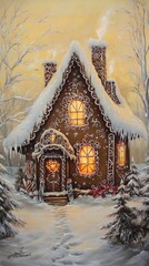 Whimsical Gingerbread House in Snowy Landscape, Perfect for Holiday Seasonal Decorations Generative AI