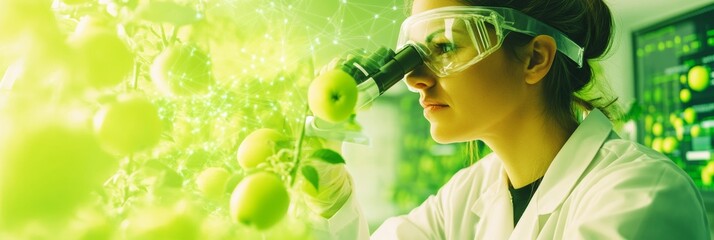 Innovative Apple Science Female Researcher Analyzing Biodiversity in a Futuristic Laboratory Setting