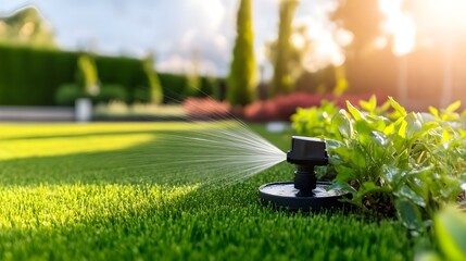 A colorful cartoon illustration of a car on the road, parked in a sunny garden with trees and a gazebo, set against a vibrant summer sky