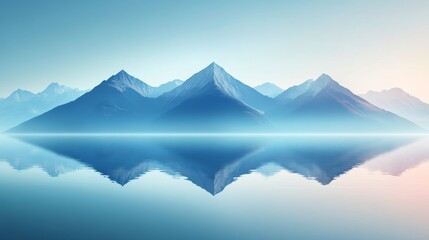 Fototapeta premium Majestic mountain range, a perfect geometric diamond floating above the water, reflecting into the lake, creating a surreal mirrored effect, glowing abstract light